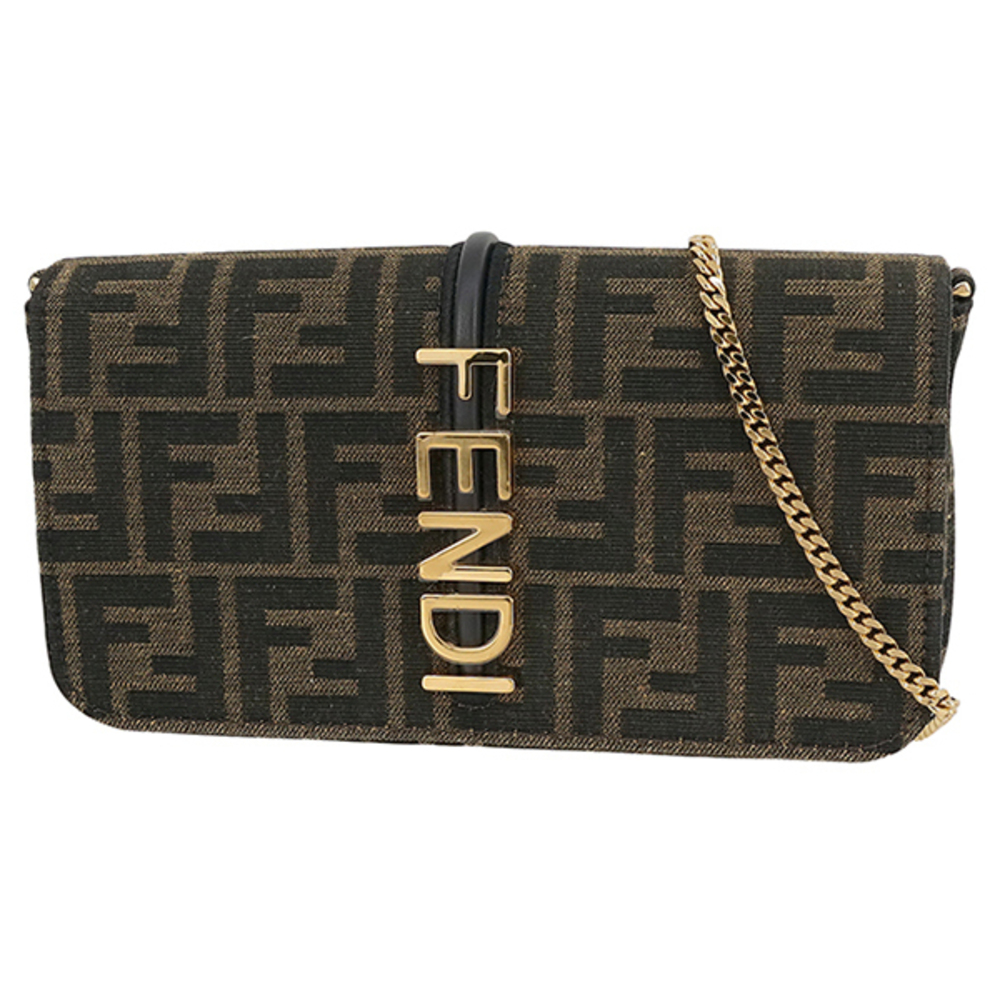 Fendi Chain Wallet Graphic Zucca Jacquard Canvas Brown